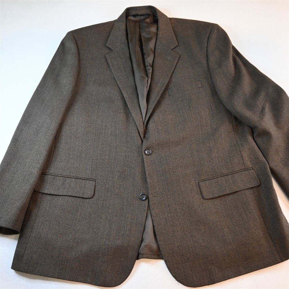 Joseph Feiss 48L Brown Herringbone 100% Lambswool Tweed Blazer Jacket Sport Coat